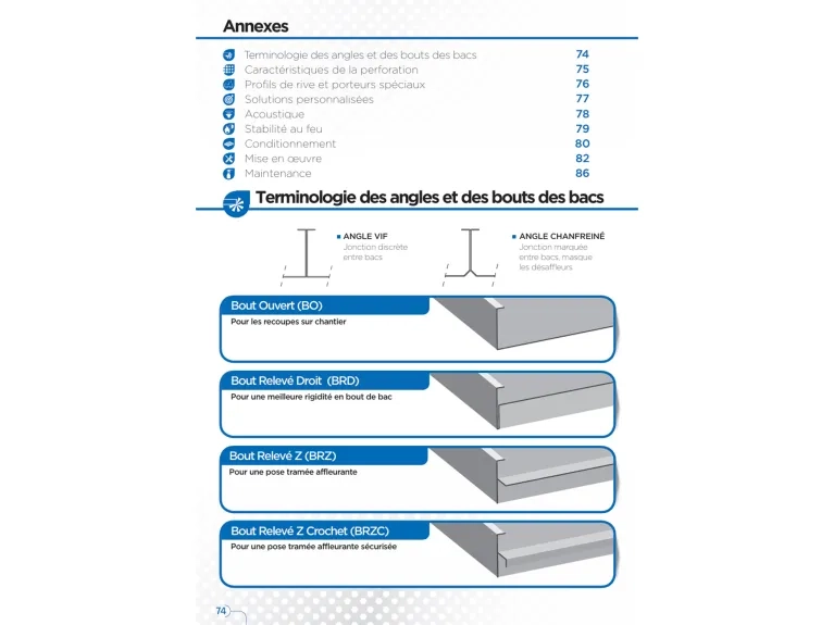 Terminologie des angles et des bouts des bacs documentation